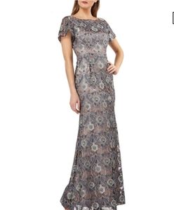 New JS Collections Embroidered Overlay Illusion Lace Gown Formal Spearmin